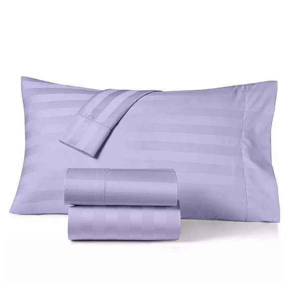 brand new PALE LILAC STRIPE Charter Club Damask 550 TC Cotton QUEEN Sheet Set - Picture 10 of 11